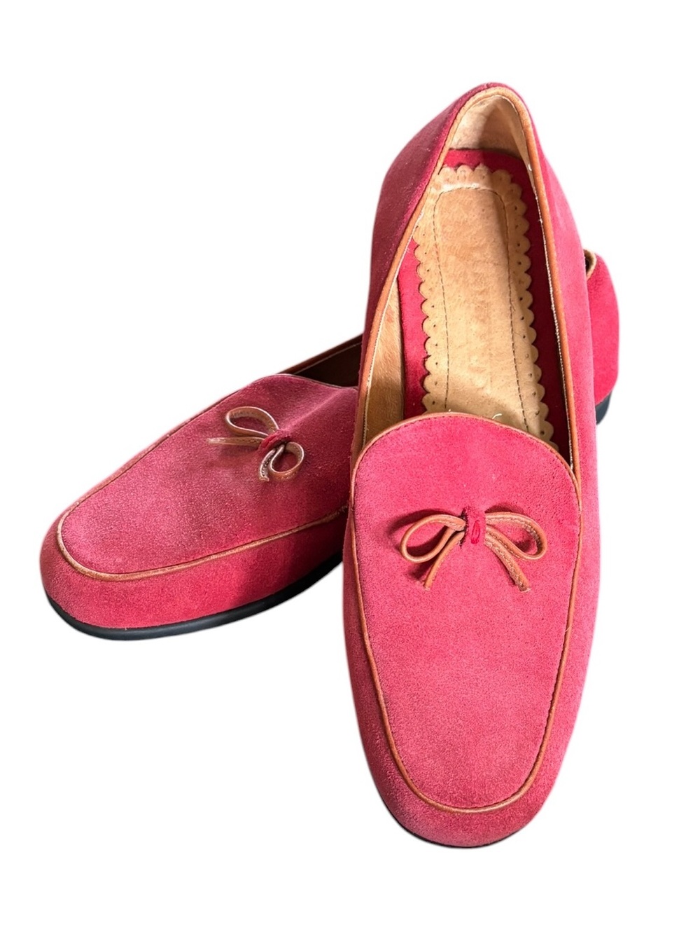 VTG Lands End Suede Penny Loafer Moc Leather Bow 6.5B Dark Pink Slip On Casual